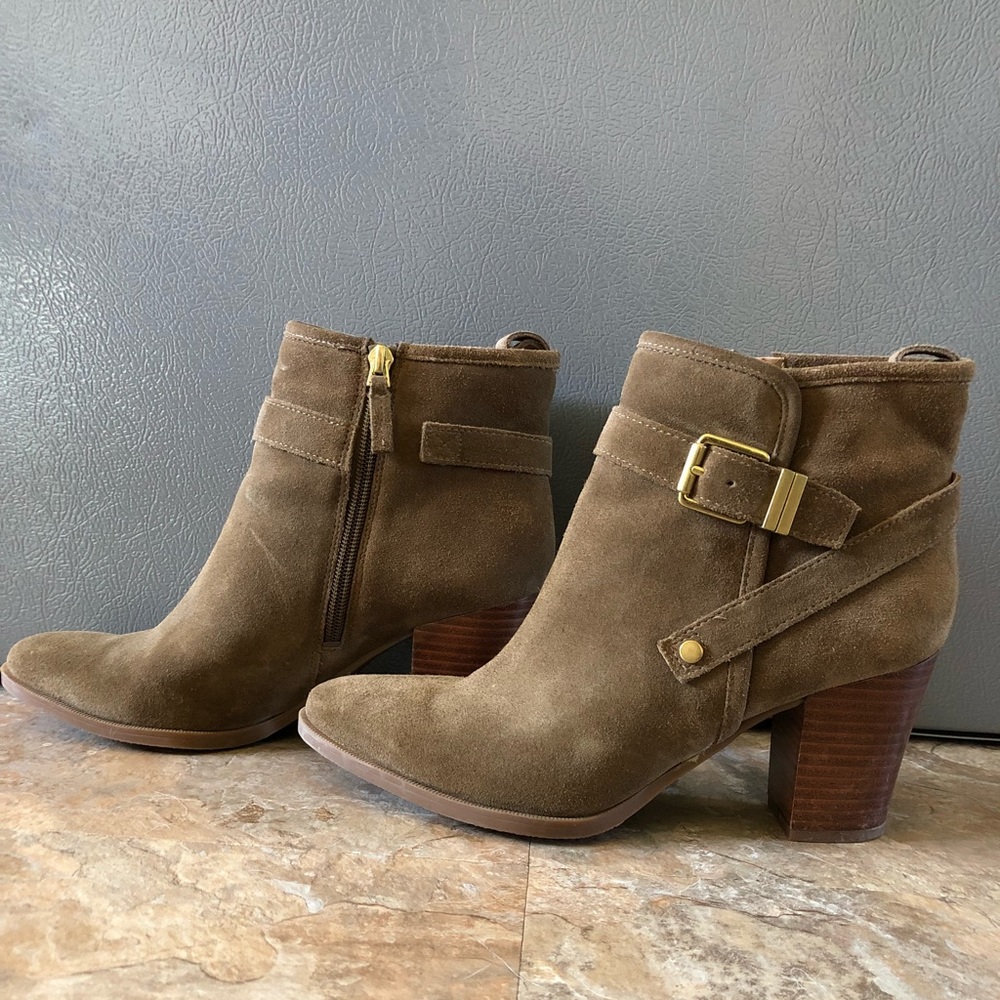Suede Booties with gold buckle
